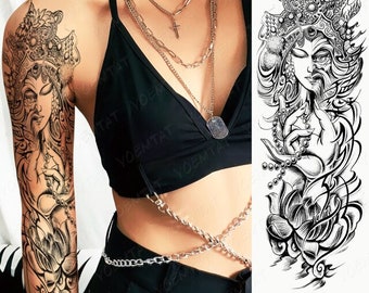Body Art Black Full Arm / Thigh / Back / Calf Skull, Clocks, Rose, Buddhist, Japanese  Geisha, Geometry, Totem, Animals Tattoo Sticker