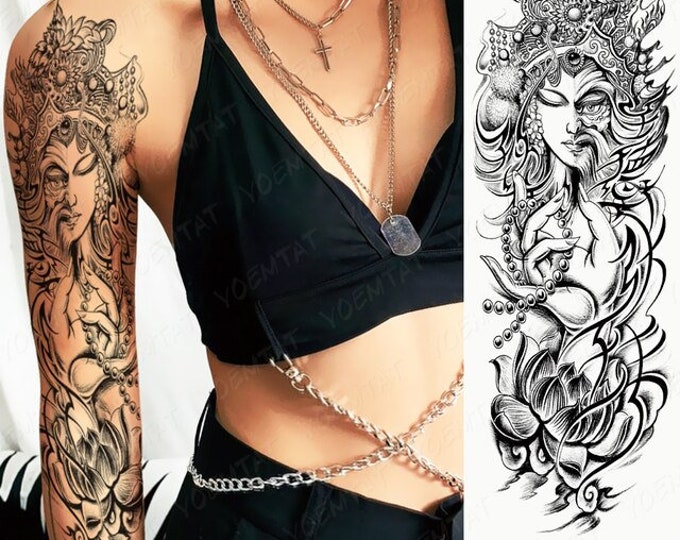Body Art Black Full Arm / Thigh / Back / Calf Skull, Clocks, Rose, Buddhist, Japanese  Geisha, Geometry, Totem, Animals Tattoo Sticker