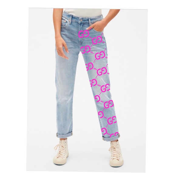 Gucci print inspired hand painted jeans 