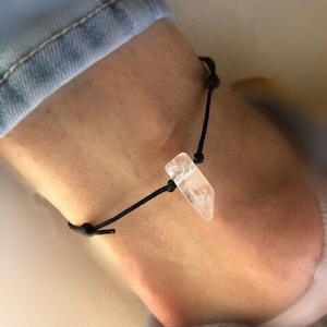 Healing quartz crystal Anklet beach ankle bracelet summer boho hippie anklet point layering stacking anklet gemstone adjustable black cord