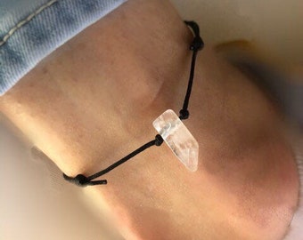 Healing quartz crystal Anklet beach ankle bracelet summer boho hippie anklet point layering stacking anklet gemstone adjustable black cord