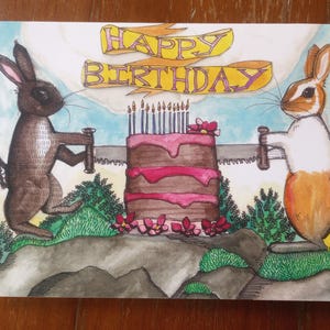 The Rabbits Cut the Cake Greeting Card