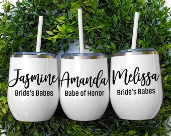 Personalized Tumbler with Straw Bridesmaid Tumbler Bridesmaid Gift Insulated Tumbler Bridal Party Bachelorette Party Wedding Tumbler Set of