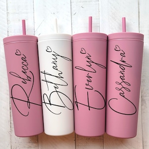 Personalized Skinny Tumbler,Bridesmaid Tumbler with Straw,Bachelorette Party,Wedding Party water glass Gifts,Beach cup,Customized bridal cup