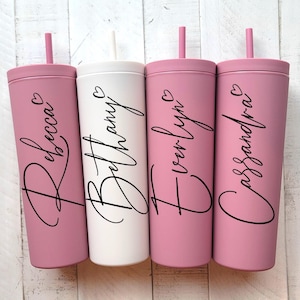 Personalized Custom Tumbler | Skinny Acrylic Tumbler with Lid and Straw | Wedding Gift | Mothers Day | Birthday Gift | Bride Squad | Set of