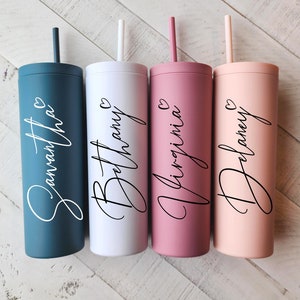 Personalized Skinny Tumbler,Bridesmaid Tumbler with Straw,Bachelorette Party,Wedding Party water glass Gifts,Beach cup,Customized bridal cup