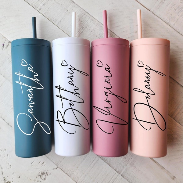 Set of 4 5 6 7 YOU CHOSE QTY wine tumbler with lid and straw Bridal shower favors Personalized Bridesmaid Gifts rose gold Bride Squad Tribe