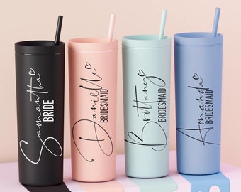 Personalized Bridesmaid Tumblers with Lid and Straw - Bridal Shower Favors