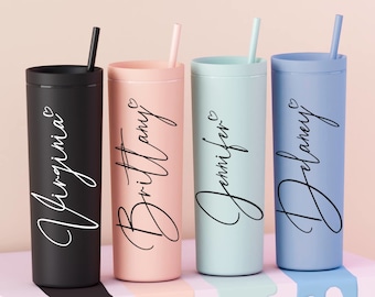 Personalized Tumbler With Lid and Straw, Bridesmaids Gifts, Acrylic Rubber Tumbler, Skinny Tumbler, Personalized Gift, Teacher Gift Mom Gift