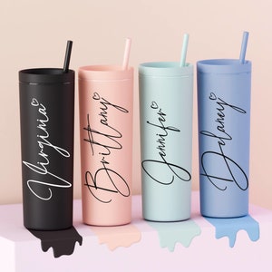 Personalized Tumbler with Straw Bridesmaid Tumbler Bridesmaid Gift Insulated Tumbler Bridal Party Bachelorette Party Wedding Tumbler Set of