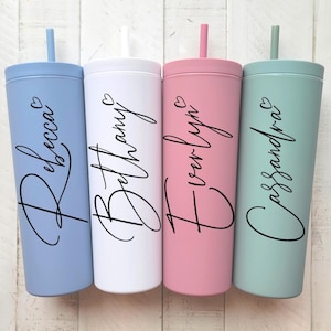 Personalized Skinny Tumbler,Bridesmaid Tumbler with Straw,Bachelorette Party,Wedding Party water glass Gifts,Beach cup,Customized bridal cup