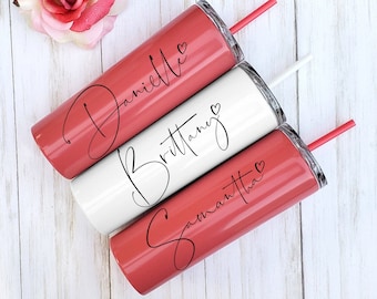 Personalized Tumbler with Straw Bridesmaid Tumbler Bridesmaid Gift Insulated Tumbler Bridal Party Bachelorette Party Wedding Tumbler Set of