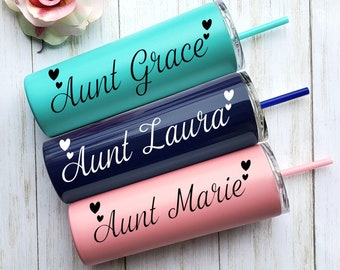 Gifts For Auntie New Aunt Gift Baby Announcement Gift Tumbler with straw lid Gifts For Bestie Gifts for Aunt Mom Set of 34567 cup mug nurse