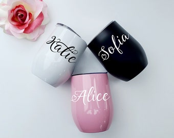 Personalized Stainless Steel Wine Tumbler with Lid & Straw: Bridal Shower Favors