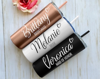 Tumbler With Straw,Bridesmaid Tumbler,Personalized Skinny Tumbler,Bridesmaid Gift,Bachelorette Party Favors,Bridesmaid Proposal,Set of 34567