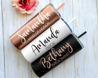 Personalized Tumbler with Straw Bridesmaid Tumbler Bridesmaid Gift Insulated Tumbler Bridal Party Bachelorette Party Wedding Tumbler Set of