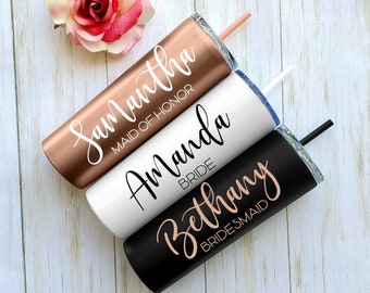 Tumbler With Straw,Bridesmaid Tumbler,Personalized Skinny Tumbler,Bridesmaid Gift,Bachelorette Party Favors,Bridesmaid Proposal,Set of 34567