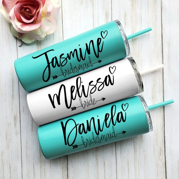 Personalized Tumbler with Straw Bridesmaid Tumbler Bridesmaid Gift Insulated Tumbler Bridal Party Bachelorette Party Wedding Tumbler Set of