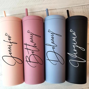 Set of 4 5 6 7 YOU CHOSE QTY wine tumbler with lid and straw Bridal shower favors Personalized Bridesmaid Gifts rose gold Bride Squad
