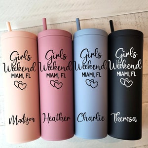 Girls Trip Girls Weekend Gift Personalized Water Bottle Bridesmaid Gift Girlfriends Getaway Bride Squad Tumbler  Rose Gold Bachelorette Set