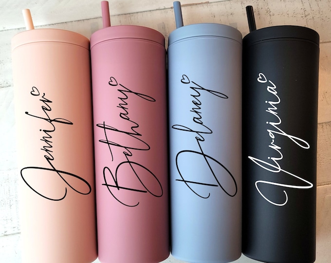 Personalized Skinny Tumbler,Bridesmaid Tumbler with Straw,Bachelorette Party,Wedding Party water glass Gifts,Beach cup,Customized bridal cup