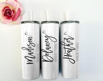 Personalized Tumbler with Straw Bridesmaid Tumbler Bridesmaid Gift  Bridal Party Bachelorette Party Wedding Tumbler Bride Tribe Set of 34567