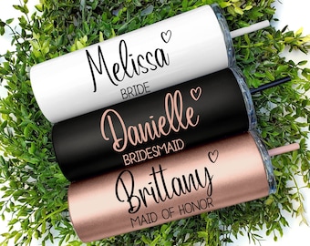 Personalized Water Bottle Bridesmaid Gifts idea Hot Cold Insulated Thermos Wedding Gift Bachelorette Party Rose Gold Set of 34567 Cup Mug