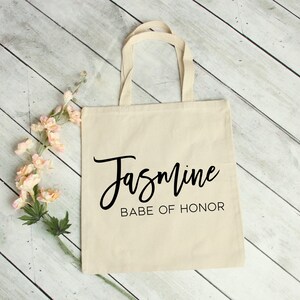 Bridesmaid Tote Bag Personalized Bridesmaid Gift Maid of Honor Totes Bridal Party Bags Set of 3 4 5 6 7 8 9 10 YOU CHOOSE QTY Babe of Honor
