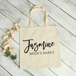 Bridesmaid Tote Bag Personalized Bridesmaid Gift Maid of Honor Totes Bridal Party Bags Set of 3 4 5 6 7 8 9 10 YOU CHOOSE QTY Bride&#39;s Babes