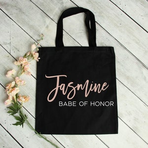 Bridesmaid Tote Bag Personalized Bridesmaid Gift Maid of Honor Totes Bridal Party Bags Set of 3 4 5 6 7 8 9 10 YOU CHOOSE QTY Bride&#39;s Babes