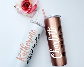 Set of 4 5 6 7 YOU CHOSE QTY metal wine tumbler with lid and straw Personalized Bridesmaid Gifts rose gold mother of the bride groom shower