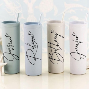 Personalized Skinny Tumbler,Bridesmaid Tumbler with Straw,Bachelorette Party,Wedding Party water glass Gifts,Beach cup,Customized bridal cup