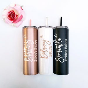 Set of 4 5 6 7 YOU CHOSE QTY metal wine tumbler with lid and straw Bridal shower favors Personalized Bridesmaid Gifts rose gold Brides Babes