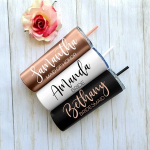 Tumbler With Straw,Bridesmaid Tumbler,Personalized Skinny Tumbler,Bridesmaid Gift,Bachelorette Party Favors,Bridesmaid Proposal,Set of 34567