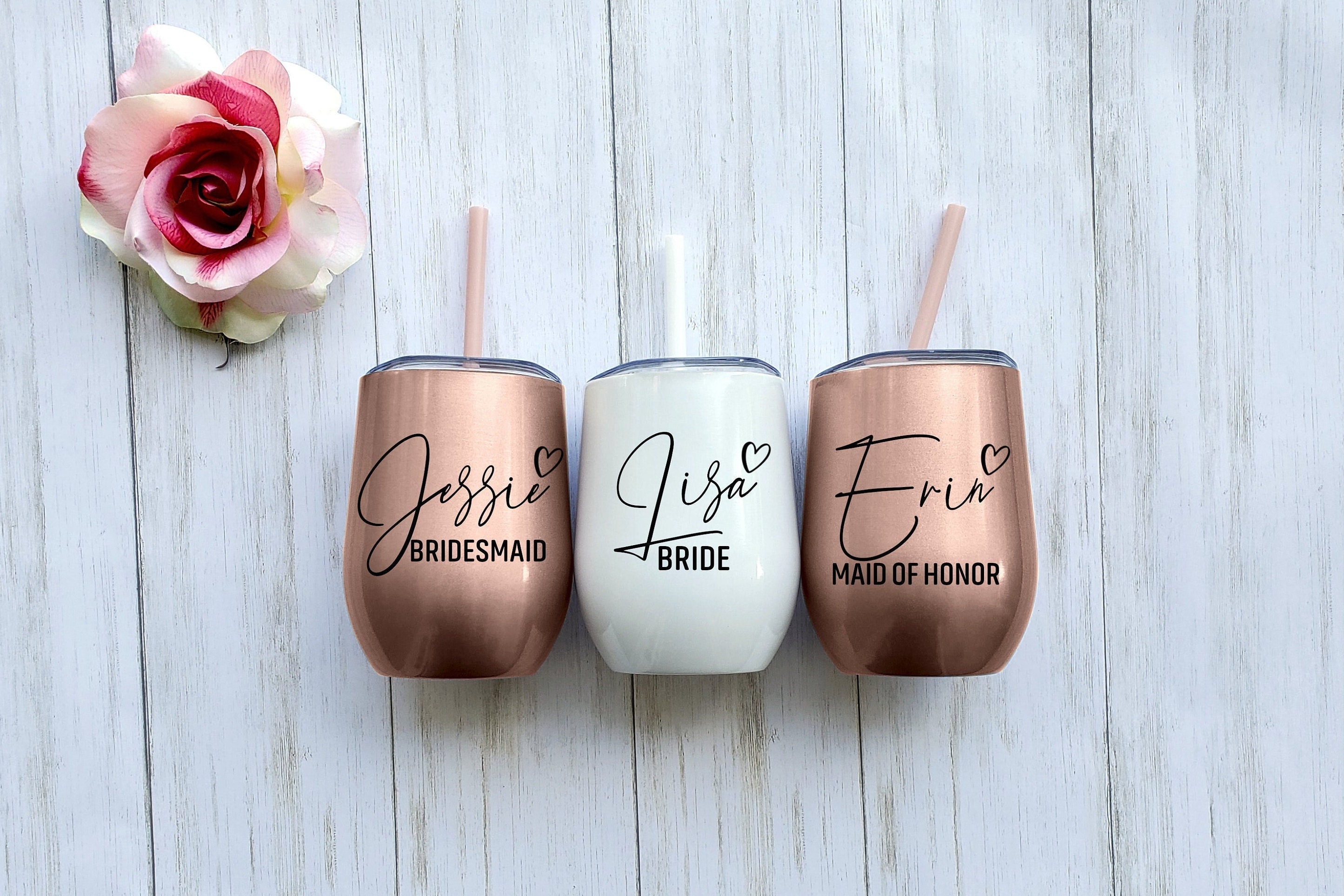 Bachelorette Tumblers with Straw Bridesmaid Gift Bridesmaid Proposal Bachelorette Tumblers Personalized Stainless Steel Tumbler set of 34567