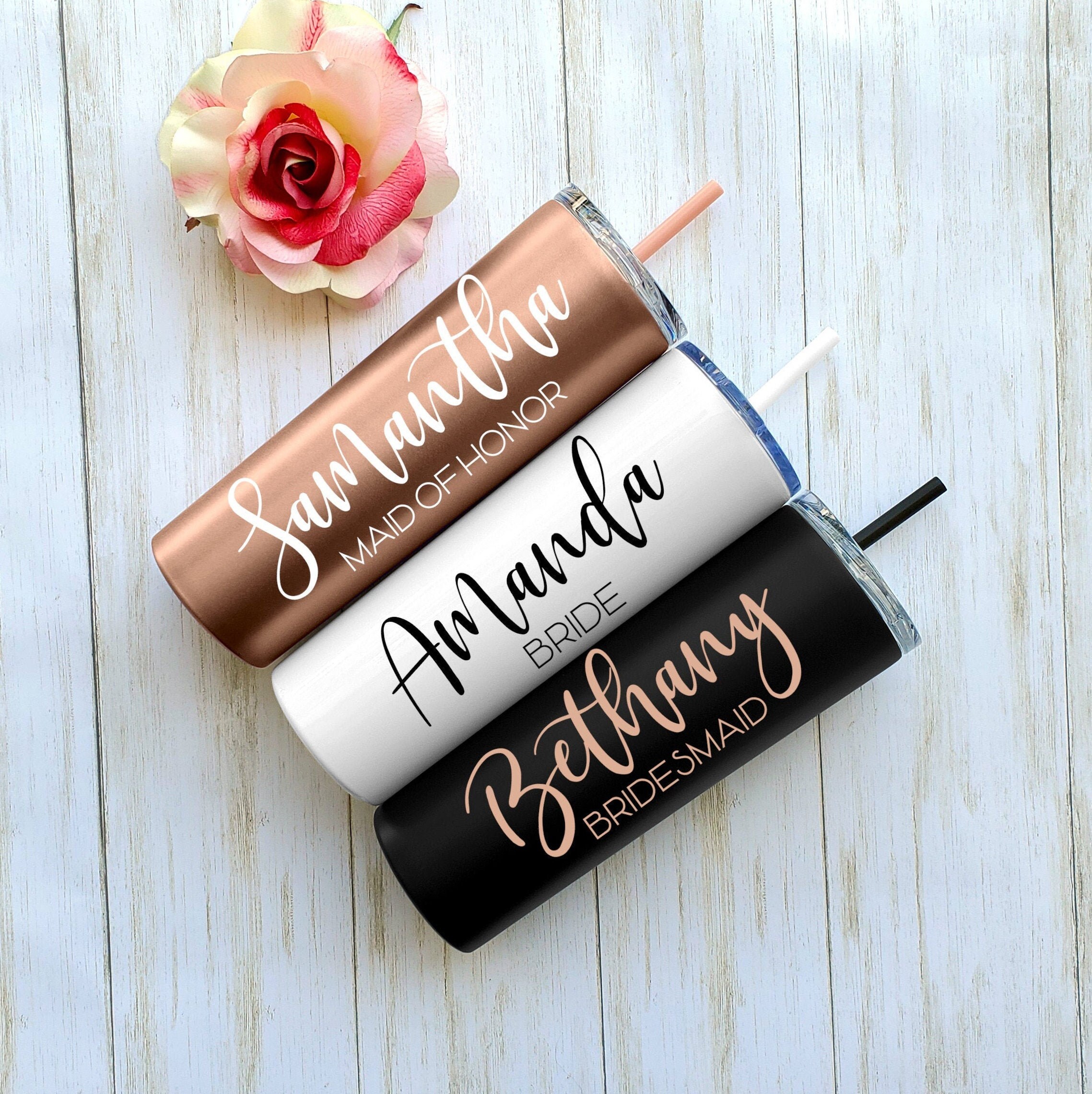Personalized Tumbler with Straw Bridesmaid Tumbler Bridesmaid Gift Insulated Tumbler Bridal Party Bachelorette Party Wedding Tumbler Set of