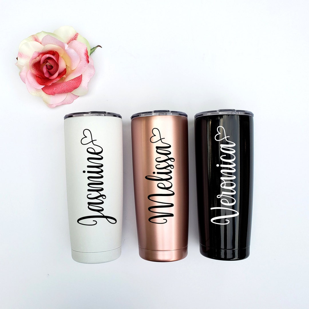 Personalized Bridesmaid Water Bottle: Rose Gold Stainless Steel Tumbler ...