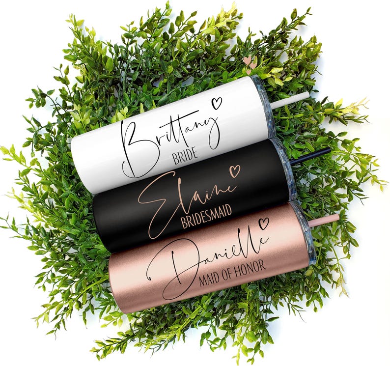 Personalized Bridesmaid Tumbler with Straw: Bridal Party Gift, 20 oz Skinny Tumbler, Bridesmaid Cups, Wedding Party, Bridesmaid Proposal Set imagem 1