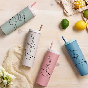 Personalized Skinny Tumbler,Bridesmaid Tumbler with Straw,Bachelorette Party,Wedding Party water glass Gifts,Beach cup,Customized bridal cup