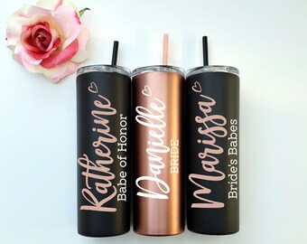 Personalized Tumbler with Straw Bridesmaid Tumbler Bridesmaid Gift Insulated Tumbler Bridal Party Bachelorette Party Wedding Tumbler Set of