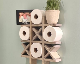 Toilet Paper Holder, Tic Tac Toe Shelf, funny bathroom sign, Children’s Bathroom Decor, bathroom shelf, Toilet Paper Display shelf.