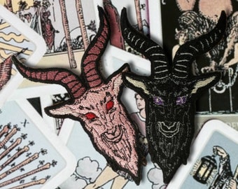 Satanic goats head pentagram baphomet occult XL HUGE applique iron-on patch G-1 