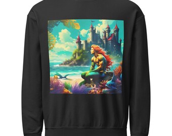Merman looking at the ocean- unisex sweatshirt