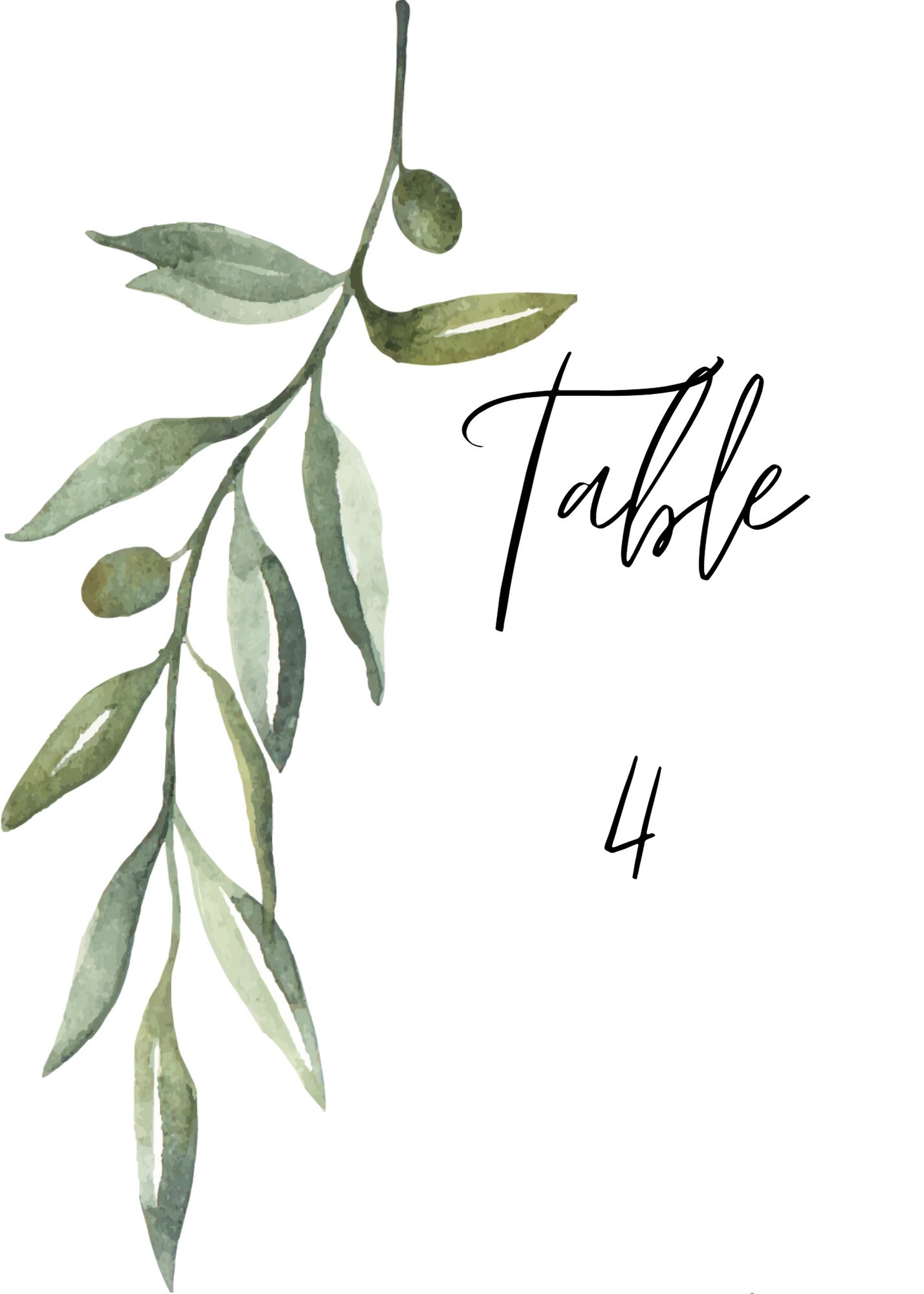 Olive Branch Wedding Table Number Template, Mediterranean Branch Event ...