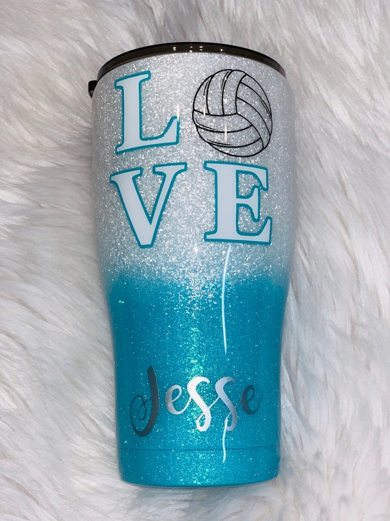 Custom Volleyball Tumbler Glitter Volleyball Cup Etsy