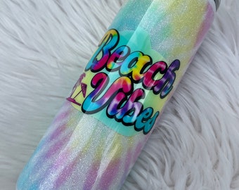 RTS ~ Ready to Ship ~ Glitter Beach Tumbler ~ Beach Vibes ~ Tie Dye ~ Stainless Steel ~ Beach Tumbler ~ Beach Cup