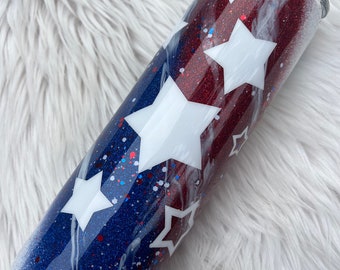 RTS ~ Ready To Ship ~ Patriotic Tumbler ~ Glitter Cup ~ Glitter Tumbler ~ Red White Blue ~ Stars ~ July 4 ~ Stainless Steel