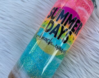 RTS ~ Ready To Ship ~ Glitter Tumbler ~ Summer Days ~ Beach Waves ~ Beach ~ Beach Cup ~ Sunset ~ Stainless Steel