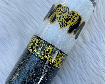 RTS ~ Ready to Ship ~ Glitter Tumbler ~  Mom ~ Glitter Cup ~ Leopard ~ Glitter ~ Yellow ~ Black ~ Epoxy