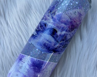 RTS ~ Ready To Ship ~ Glitter Tumbler ~ Snowfall ~ Winter Scene ~ Lavender ~ Stainless Steel ~ Epoxy
